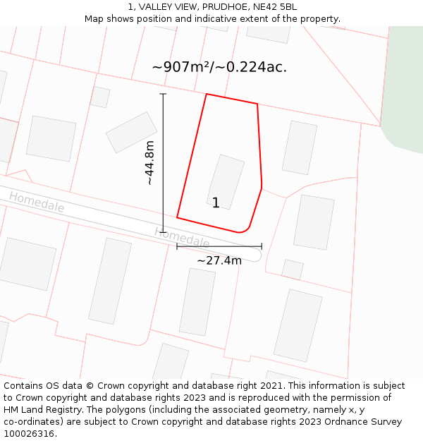 1, VALLEY VIEW, PRUDHOE, NE42 5BL: Plot and title map