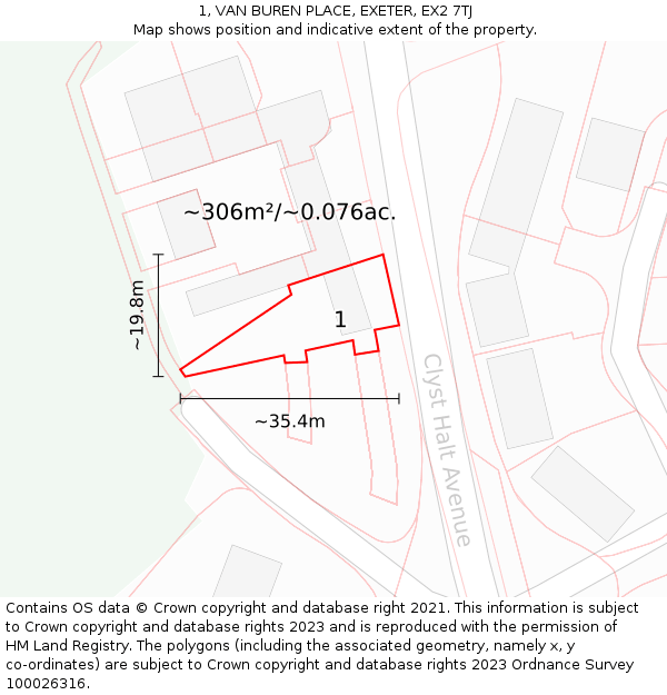 1, VAN BUREN PLACE, EXETER, EX2 7TJ: Plot and title map