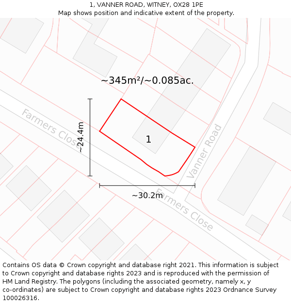 1, VANNER ROAD, WITNEY, OX28 1PE: Plot and title map