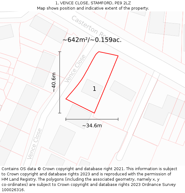 1, VENCE CLOSE, STAMFORD, PE9 2LZ: Plot and title map