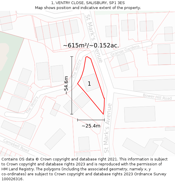 1, VENTRY CLOSE, SALISBURY, SP1 3ES: Plot and title map