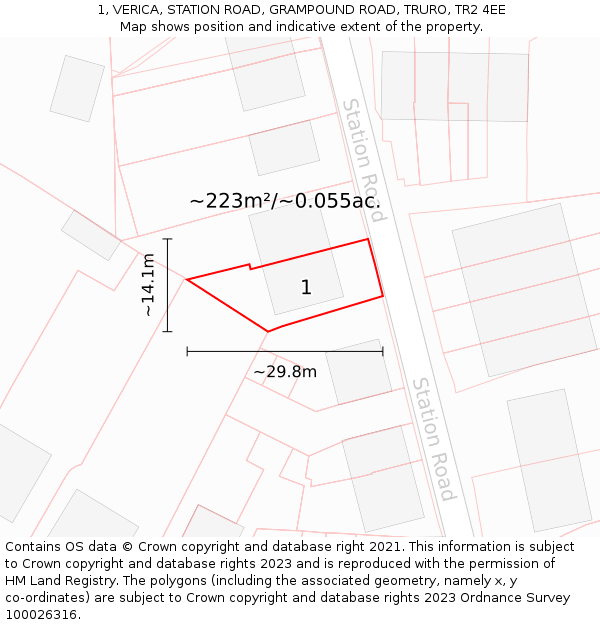 1, VERICA, STATION ROAD, GRAMPOUND ROAD, TRURO, TR2 4EE: Plot and title map