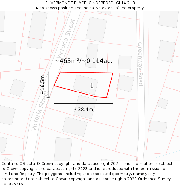 1, VERMONDE PLACE, CINDERFORD, GL14 2HR: Plot and title map