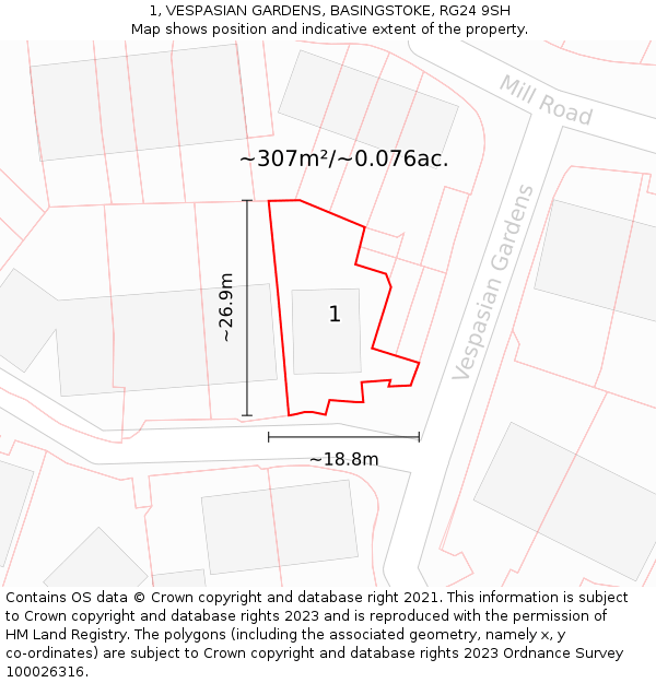 1, VESPASIAN GARDENS, BASINGSTOKE, RG24 9SH: Plot and title map