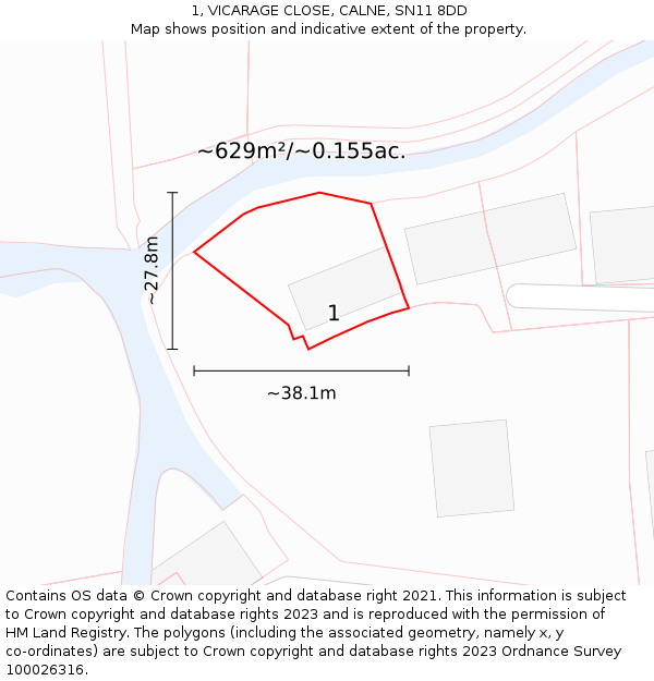 1, VICARAGE CLOSE, CALNE, SN11 8DD: Plot and title map