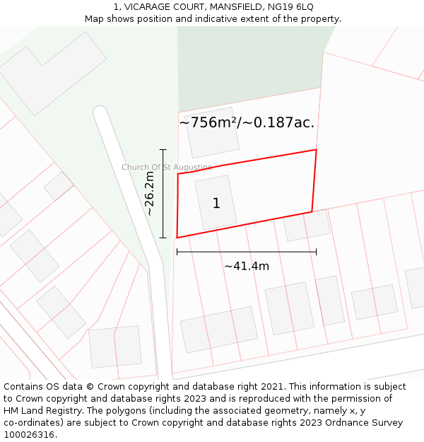 1, VICARAGE COURT, MANSFIELD, NG19 6LQ: Plot and title map