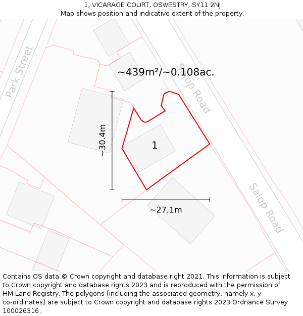 1, VICARAGE COURT, OSWESTRY, SY11 2NJ: Plot and title map