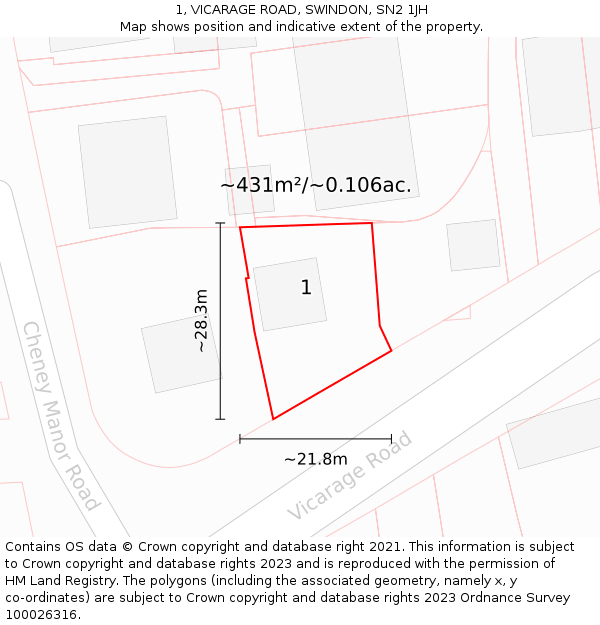 1, VICARAGE ROAD, SWINDON, SN2 1JH: Plot and title map