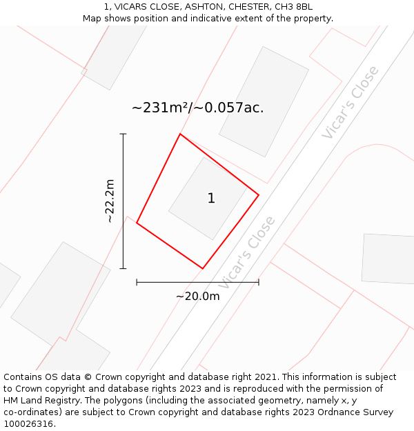 1, VICARS CLOSE, ASHTON, CHESTER, CH3 8BL: Plot and title map