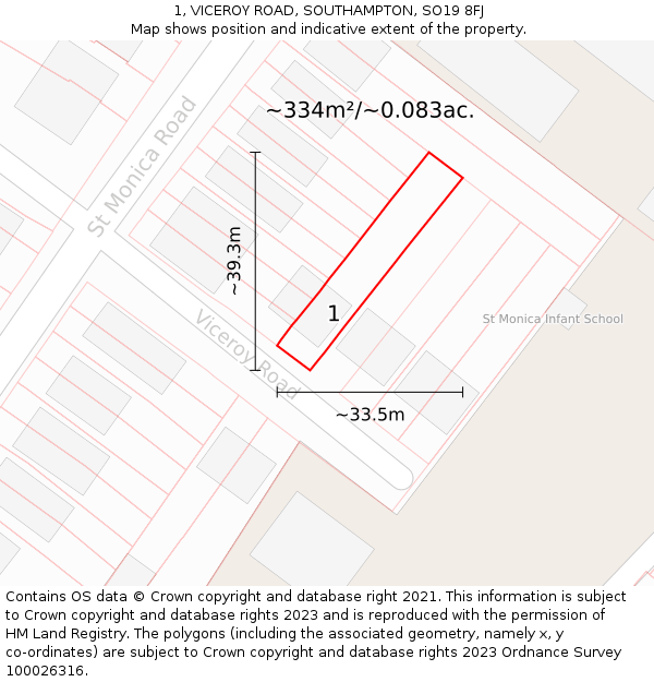 1, VICEROY ROAD, SOUTHAMPTON, SO19 8FJ: Plot and title map