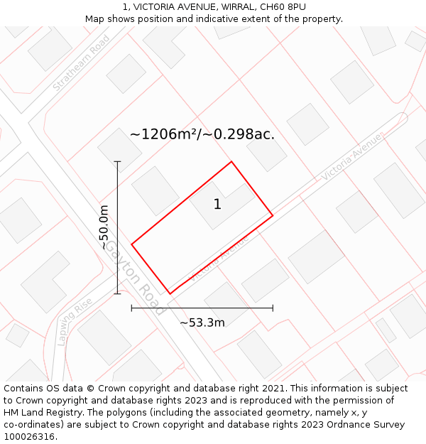 1, VICTORIA AVENUE, WIRRAL, CH60 8PU: Plot and title map