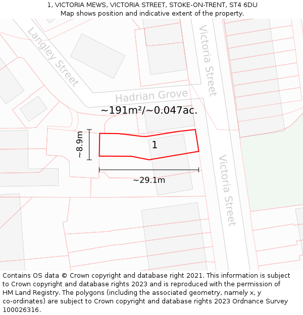 1, VICTORIA MEWS, VICTORIA STREET, STOKE-ON-TRENT, ST4 6DU: Plot and title map