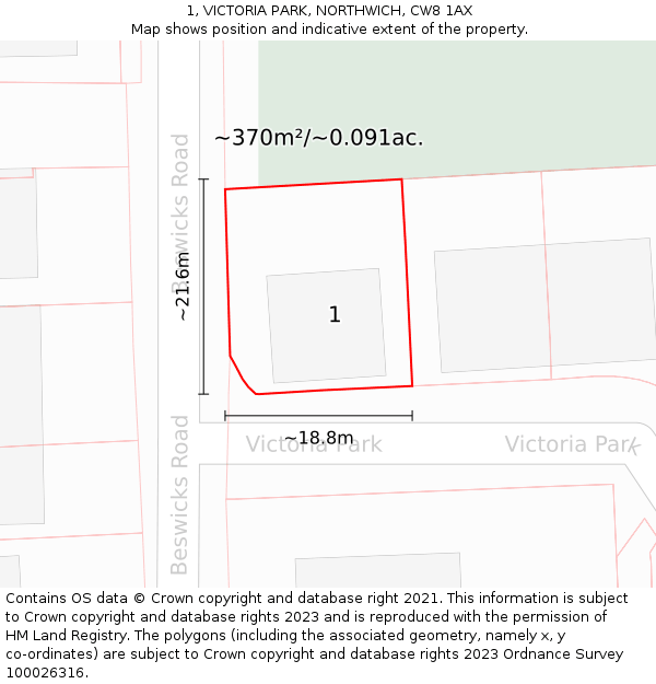 1, VICTORIA PARK, NORTHWICH, CW8 1AX: Plot and title map