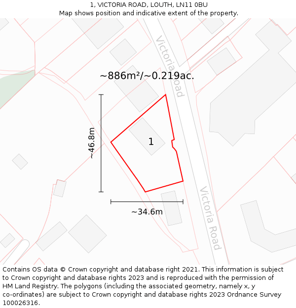 1, VICTORIA ROAD, LOUTH, LN11 0BU: Plot and title map