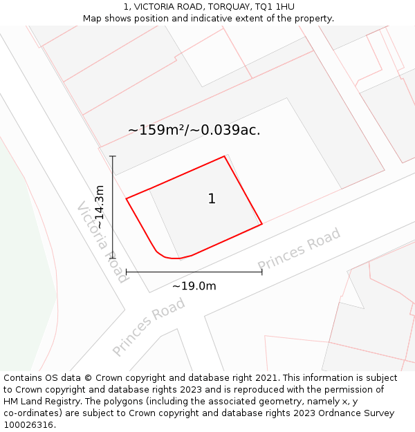 1, VICTORIA ROAD, TORQUAY, TQ1 1HU: Plot and title map