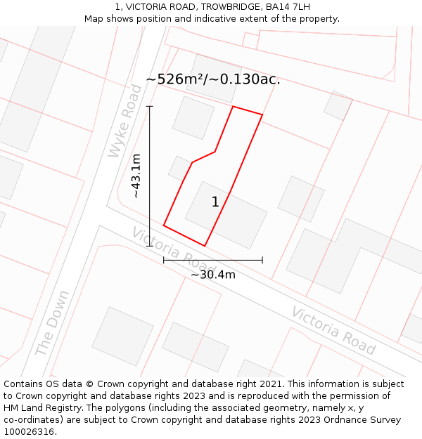 1, VICTORIA ROAD, TROWBRIDGE, BA14 7LH: Plot and title map