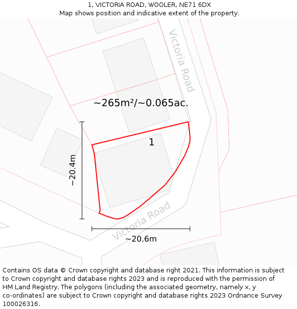 1, VICTORIA ROAD, WOOLER, NE71 6DX: Plot and title map