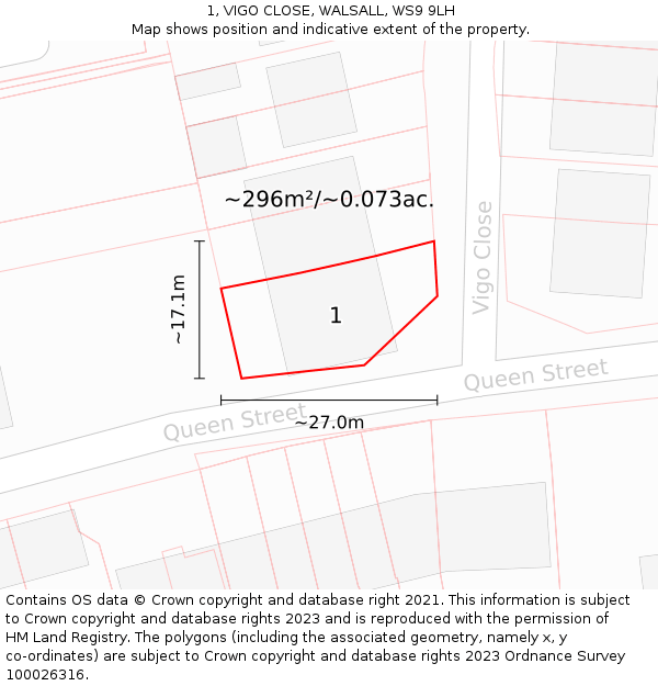 1, VIGO CLOSE, WALSALL, WS9 9LH: Plot and title map