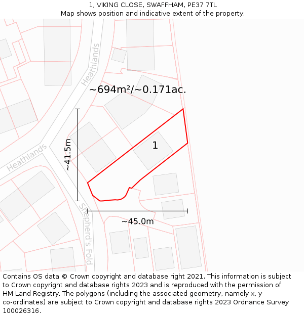 1, VIKING CLOSE, SWAFFHAM, PE37 7TL: Plot and title map