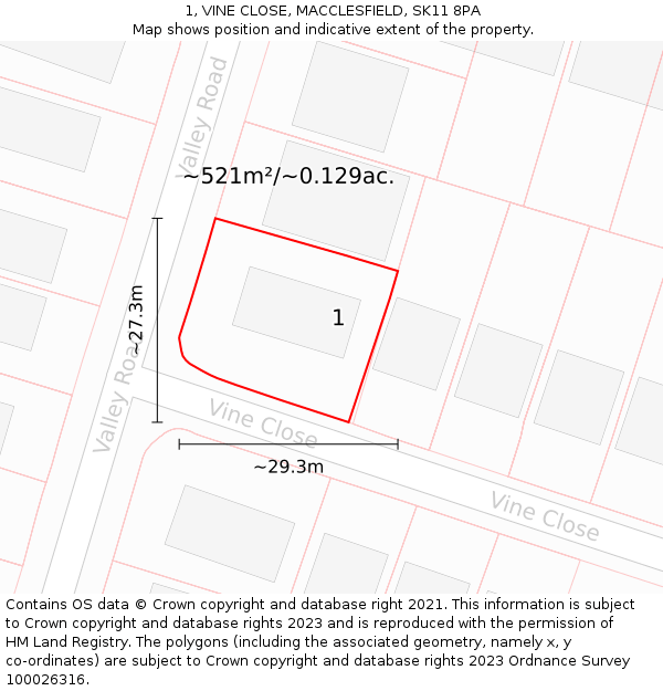 1, VINE CLOSE, MACCLESFIELD, SK11 8PA: Plot and title map