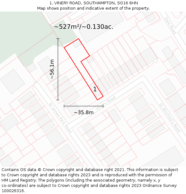 1, VINERY ROAD, SOUTHAMPTON, SO16 6HN: Plot and title map