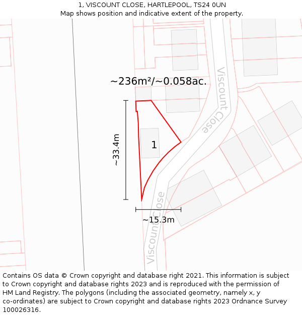 1, VISCOUNT CLOSE, HARTLEPOOL, TS24 0UN: Plot and title map