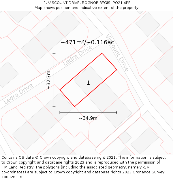 1, VISCOUNT DRIVE, BOGNOR REGIS, PO21 4PE: Plot and title map