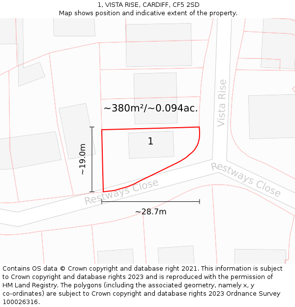 1, VISTA RISE, CARDIFF, CF5 2SD: Plot and title map