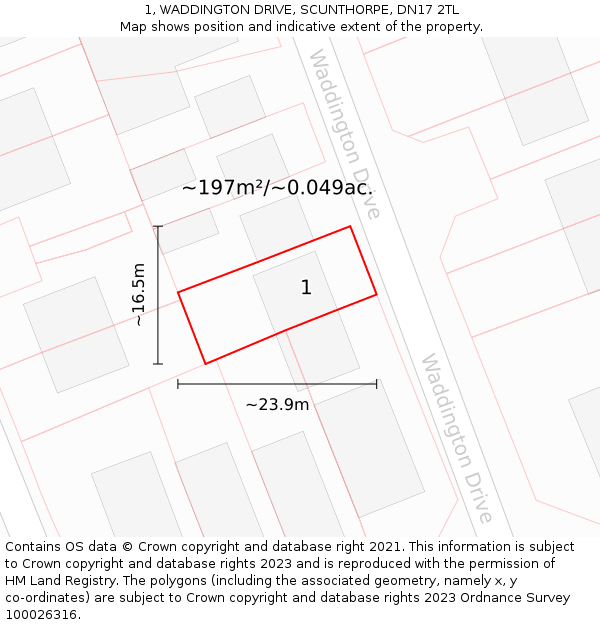 1, WADDINGTON DRIVE, SCUNTHORPE, DN17 2TL: Plot and title map