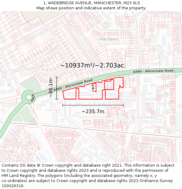 1, WADEBRIDGE AVENUE, MANCHESTER, M23 9LS: Plot and title map