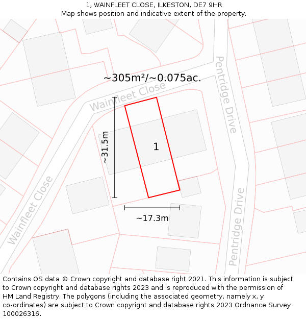 1, WAINFLEET CLOSE, ILKESTON, DE7 9HR: Plot and title map