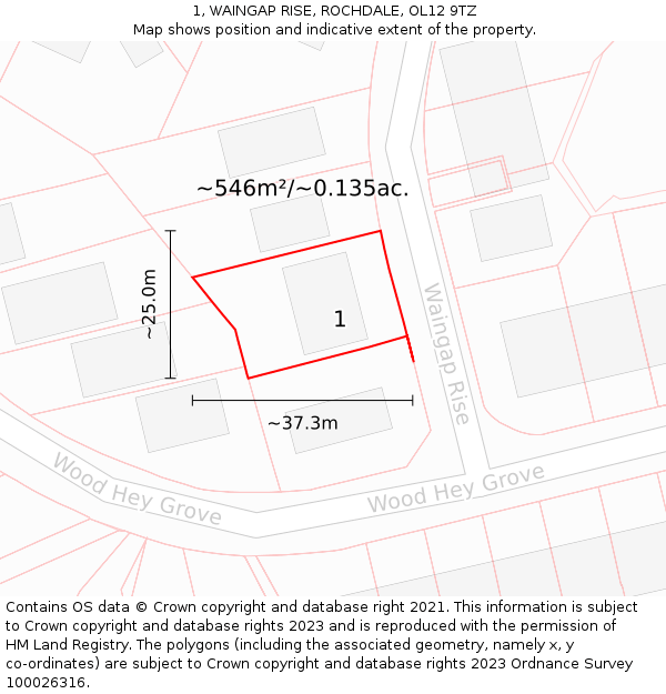 1, WAINGAP RISE, ROCHDALE, OL12 9TZ: Plot and title map