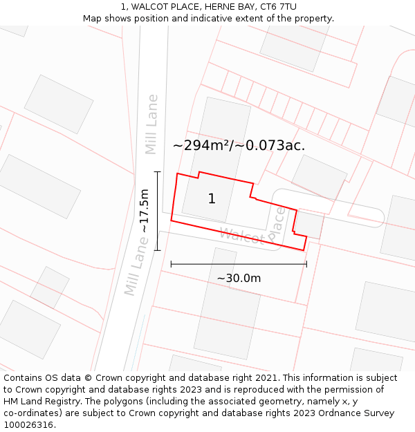 1, WALCOT PLACE, HERNE BAY, CT6 7TU: Plot and title map