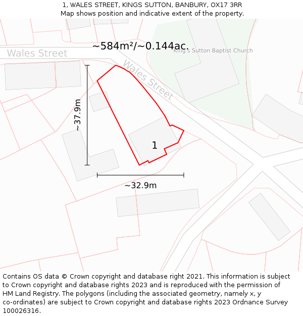 1, WALES STREET, KINGS SUTTON, BANBURY, OX17 3RR: Plot and title map