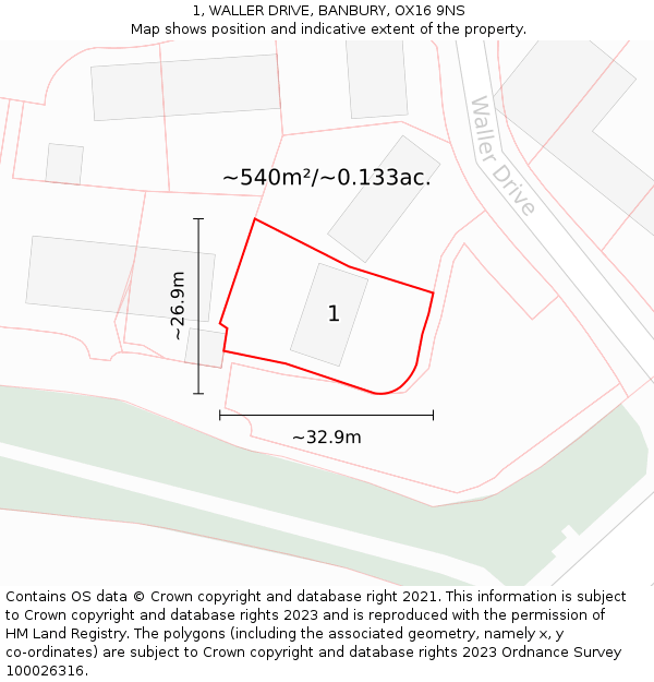 1, WALLER DRIVE, BANBURY, OX16 9NS: Plot and title map