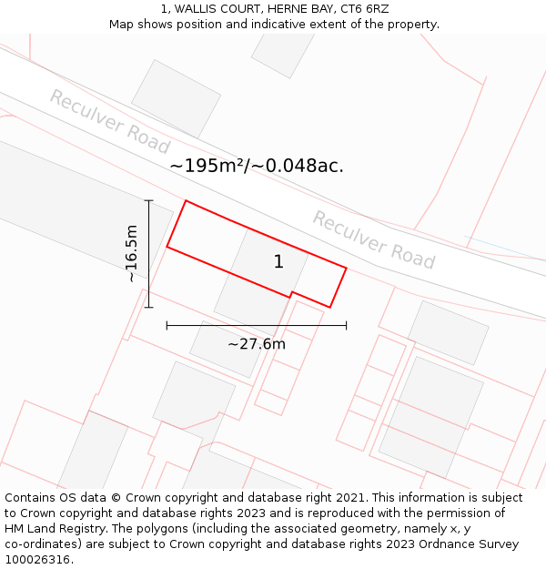 1, WALLIS COURT, HERNE BAY, CT6 6RZ: Plot and title map