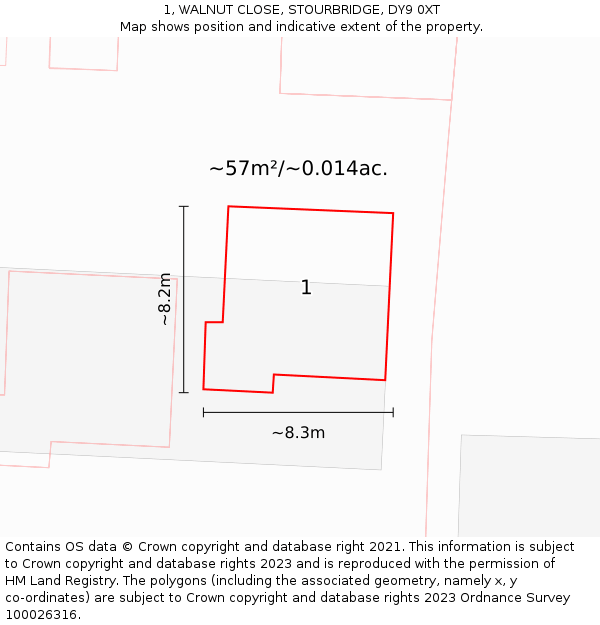 1, WALNUT CLOSE, STOURBRIDGE, DY9 0XT: Plot and title map