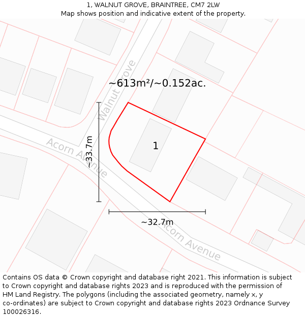 1, WALNUT GROVE, BRAINTREE, CM7 2LW: Plot and title map