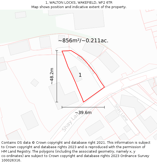 1, WALTON LOCKS, WAKEFIELD, WF2 6TR: Plot and title map