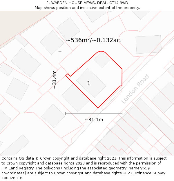 1, WARDEN HOUSE MEWS, DEAL, CT14 9WD: Plot and title map