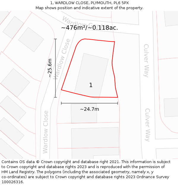 1, WARDLOW CLOSE, PLYMOUTH, PL6 5PX: Plot and title map