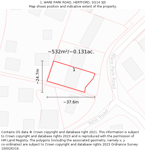 1, WARE PARK ROAD, HERTFORD, SG14 3JS: Plot and title map