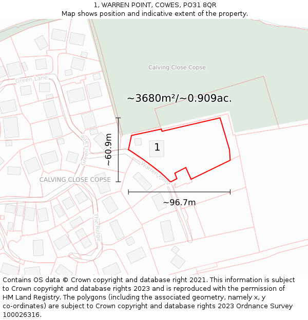 1, WARREN POINT, COWES, PO31 8QR: Plot and title map