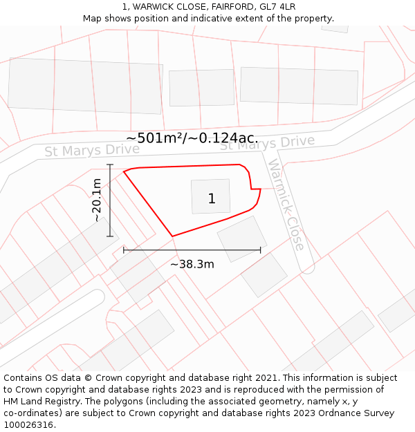 1, WARWICK CLOSE, FAIRFORD, GL7 4LR: Plot and title map