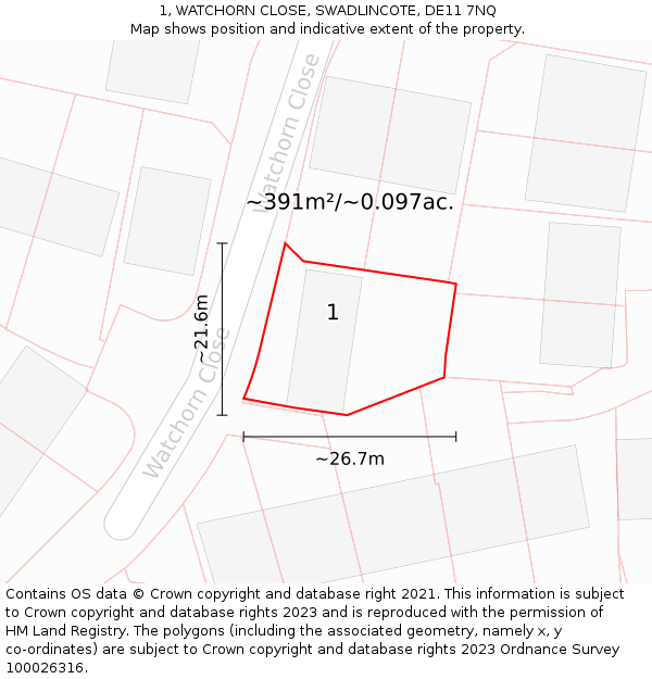 1, WATCHORN CLOSE, SWADLINCOTE, DE11 7NQ: Plot and title map