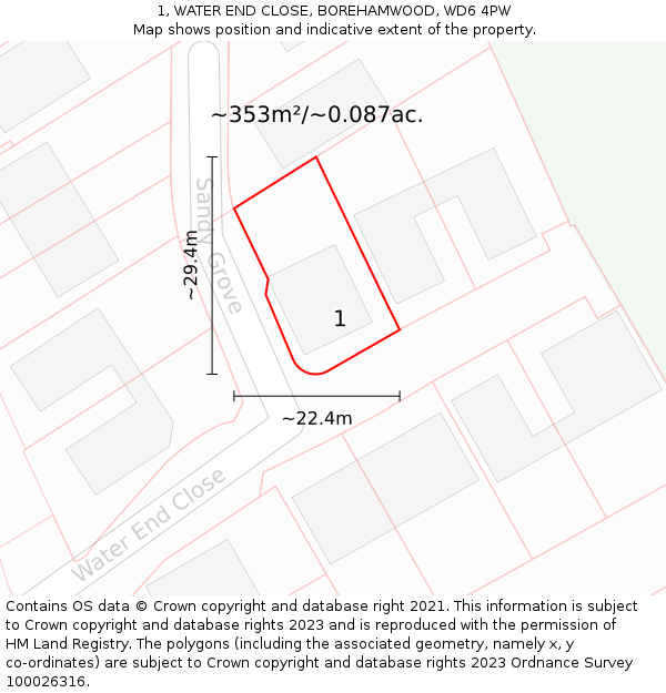 1, WATER END CLOSE, BOREHAMWOOD, WD6 4PW: Plot and title map