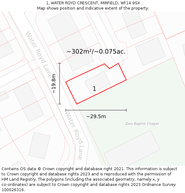 1, WATER ROYD CRESCENT, MIRFIELD, WF14 9SX: Plot and title map