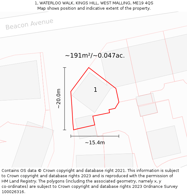 1, WATERLOO WALK, KINGS HILL, WEST MALLING, ME19 4QS: Plot and title map