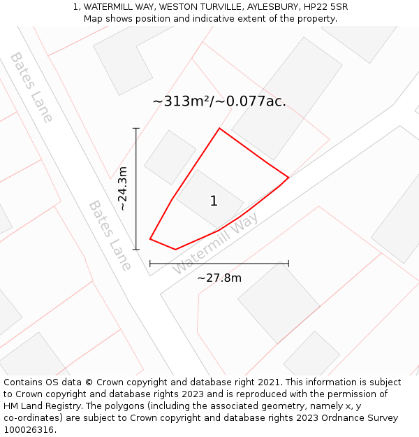 1, WATERMILL WAY, WESTON TURVILLE, AYLESBURY, HP22 5SR: Plot and title map