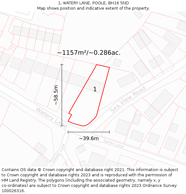 1, WATERY LANE, POOLE, BH16 5ND: Plot and title map